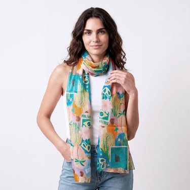 Echarpe Brasilidade em mousseline de seda | 60x210cm