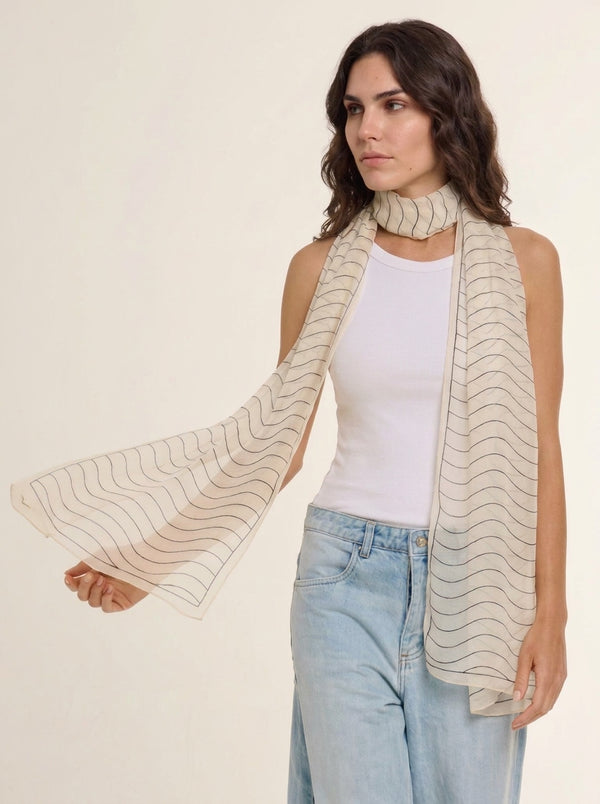 Curva off-white long scarf in silk mousseline | 60x210cm