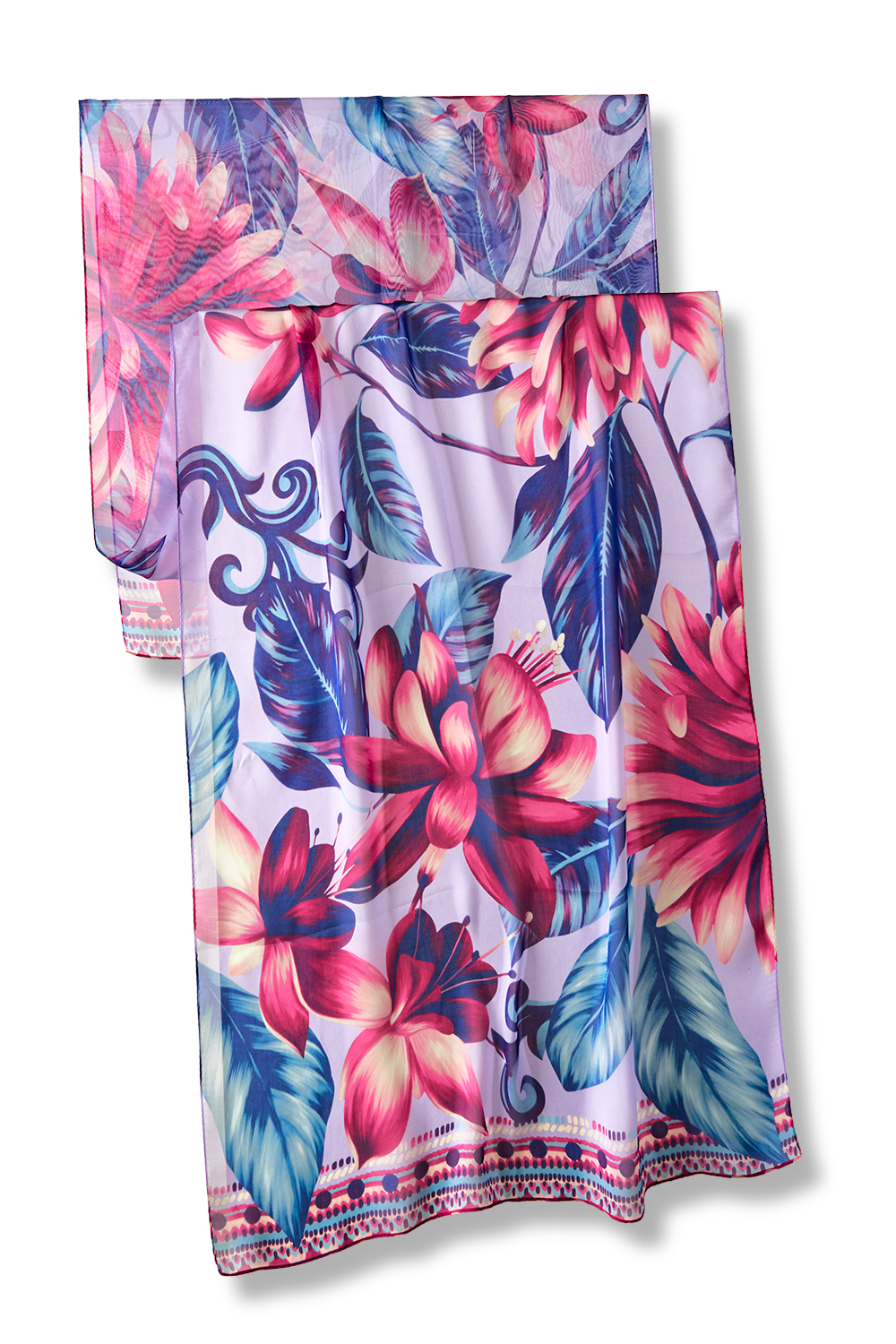   - Echarpe Flor Flamingo lavanda em mousseline de seda | 60x210cm- Scarf Me 