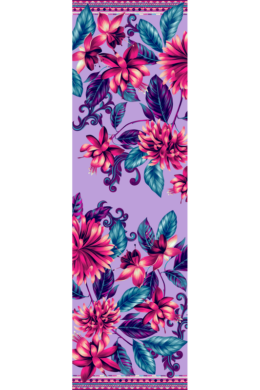   - Echarpe Flor Flamingo lavanda em mousseline de seda | 60x210cm- Scarf Me 