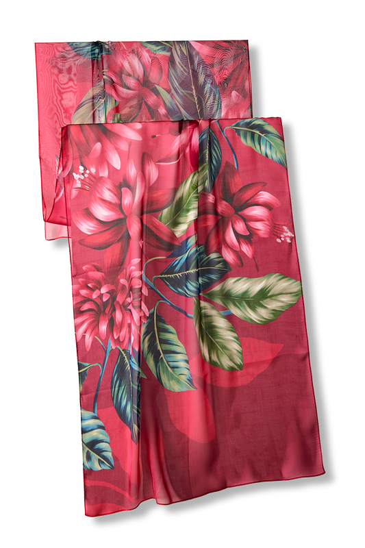   - Echarpe Flor Flamingo magenta em mousseline de seda | 60x210cm- Scarf Me 