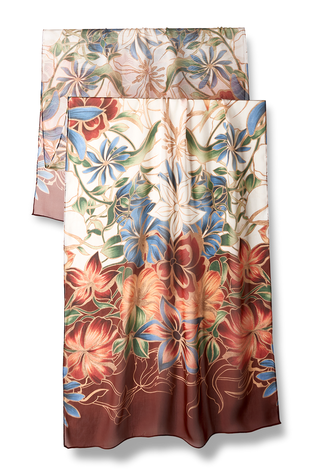   - Echarpe Marble Flowers bordeaux em mousseline de seda | 60x210cm- Scarf Me 