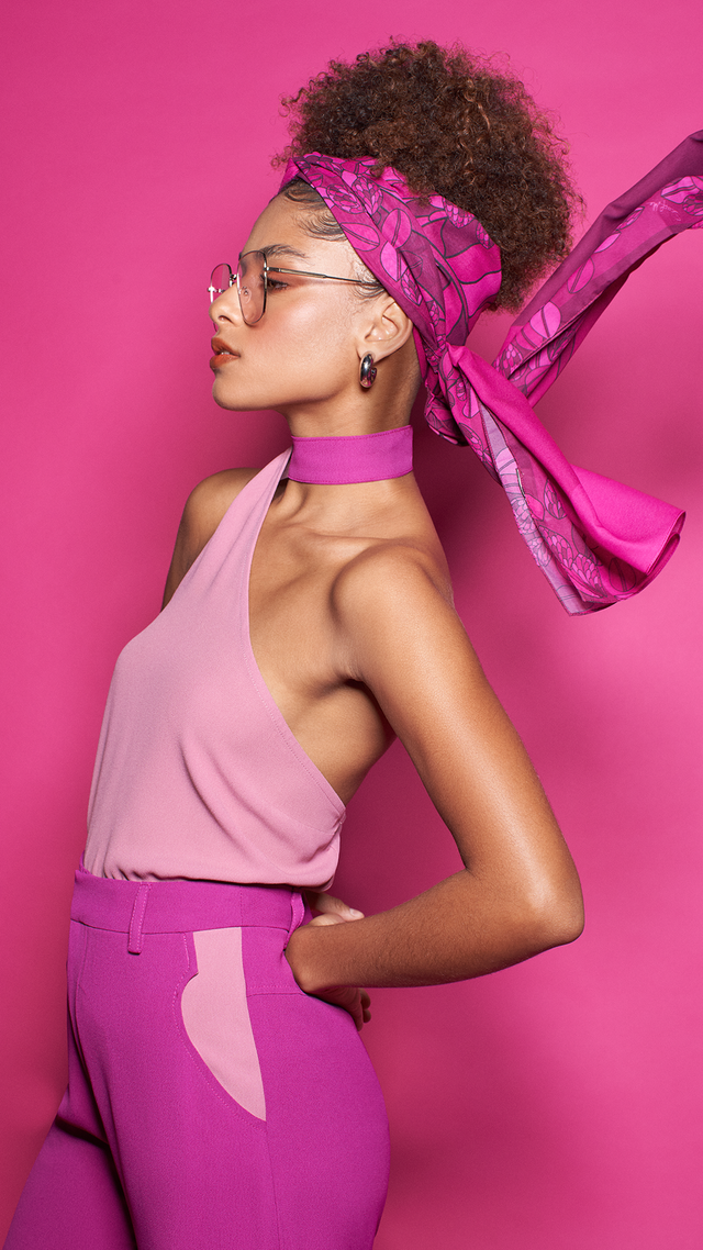   - Echarpe Ramos de Púrpura pink em mousseline de poliéster | 45x210cm- Scarf Me 