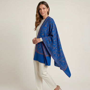 Embroidered cashmere blue/red