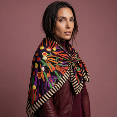 Lenço double face Chor geométrico  em lã | 110x110cm