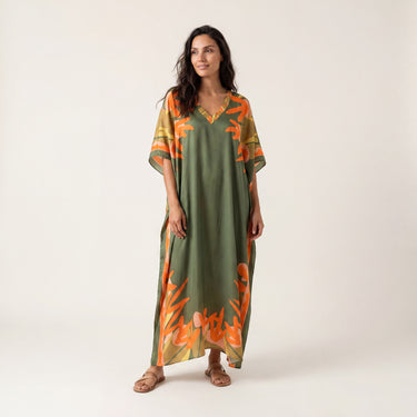 Kaftan longo de seda Coelhos