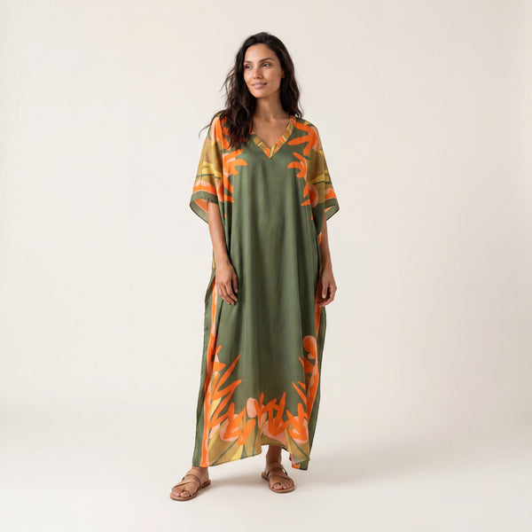 Kaftan longo de seda Coelhos