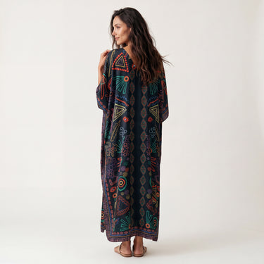 Kaftan longo de seda Rabisco