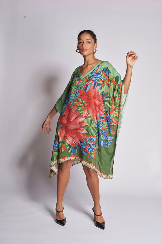   - Kaftan curto de seda Pantanal- Scarf Me 