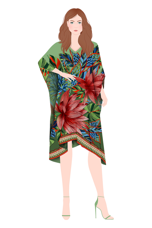   - Kaftan curto de seda Pantanal- Scarf Me 