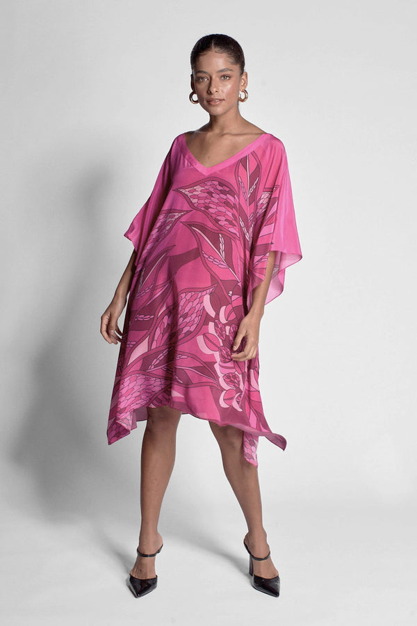 Kaftan curto de seda Ramos de Púrpura pink