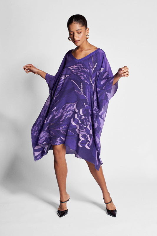   - Kaftan curto de seda Ramos de Púrpura roxo- Scarf Me 