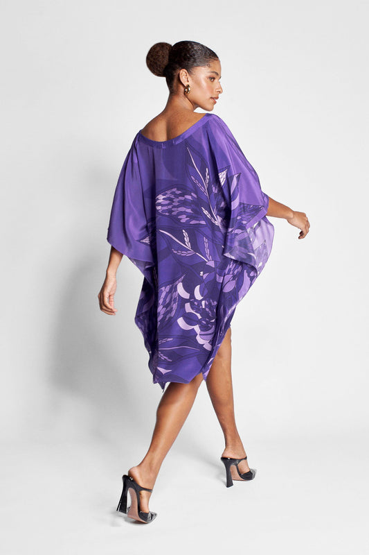   - Kaftan curto de seda Ramos de Púrpura roxo- Scarf Me 