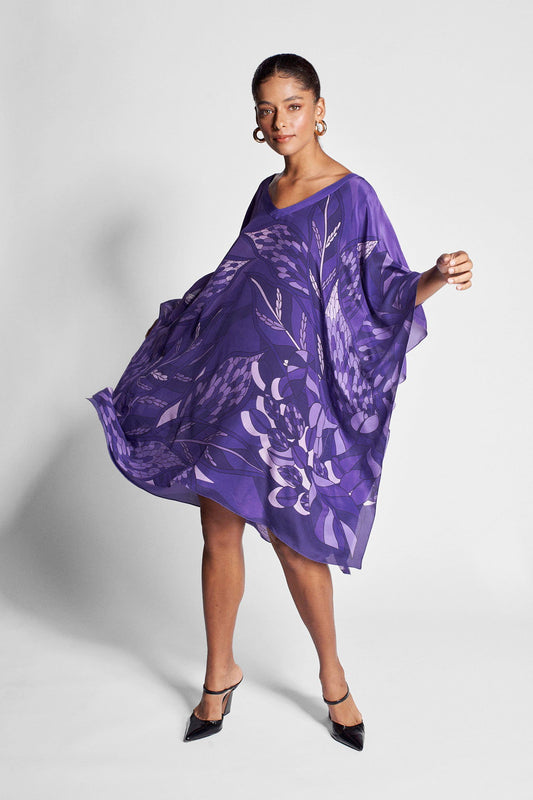   - Kaftan curto de seda Ramos de Púrpura roxo- Scarf Me 