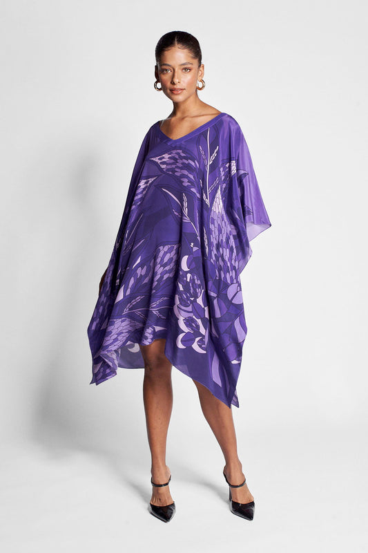   - Kaftan curto de seda Ramos de Púrpura roxo- Scarf Me 