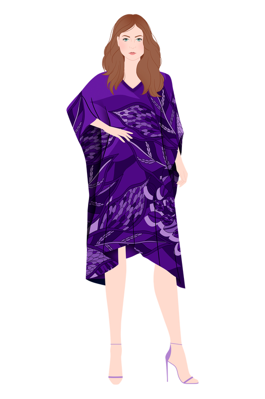   - Kaftan curto de seda Ramos de Púrpura roxo- Scarf Me 