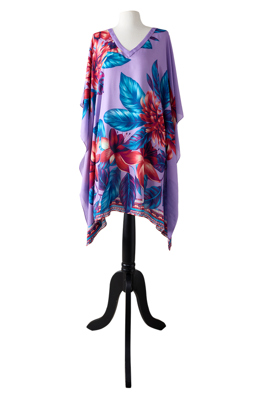   - Kaftan curto de viscose Flor Flamingo lavanda- Scarf Me 