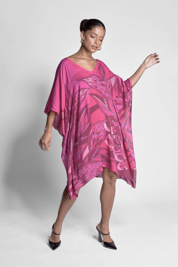 Kaftan curto de viscose Ramos de Púrpura pink