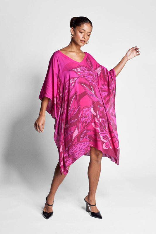   - Kaftan curto de viscose Ramos de Púrpura pink- Scarf Me 