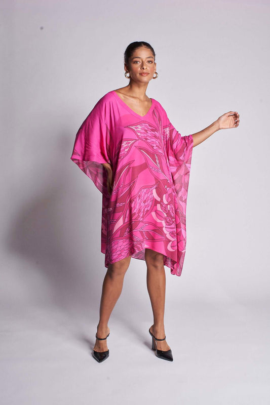   - Kaftan curto de viscose Ramos de Púrpura pink- Scarf Me 