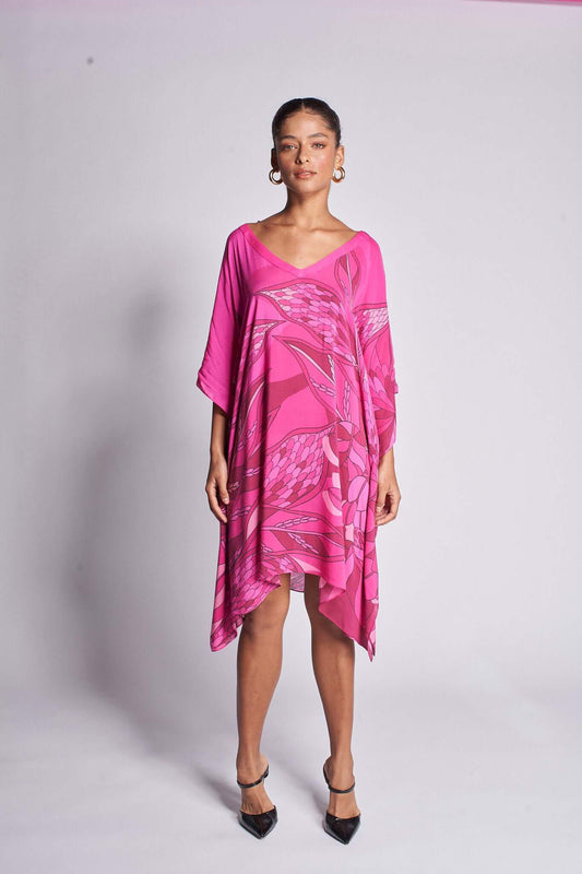   - Kaftan curto de viscose Ramos de Púrpura pink- Scarf Me 