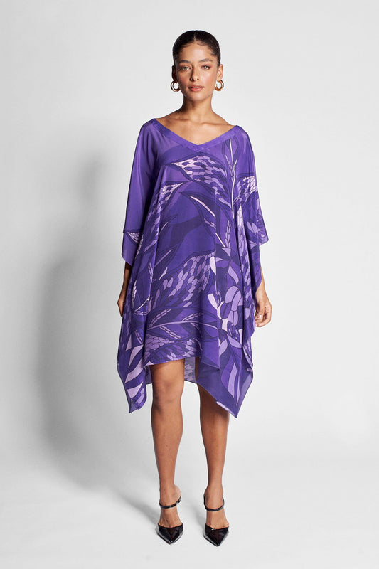   - Kaftan curto de viscose Ramos de Púrpura roxo- Scarf Me 