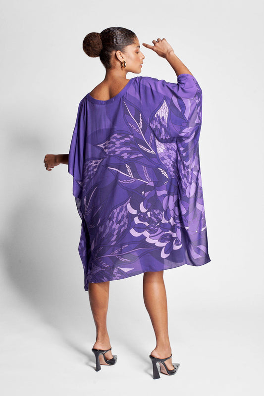   - Kaftan curto de viscose Ramos de Púrpura roxo- Scarf Me 