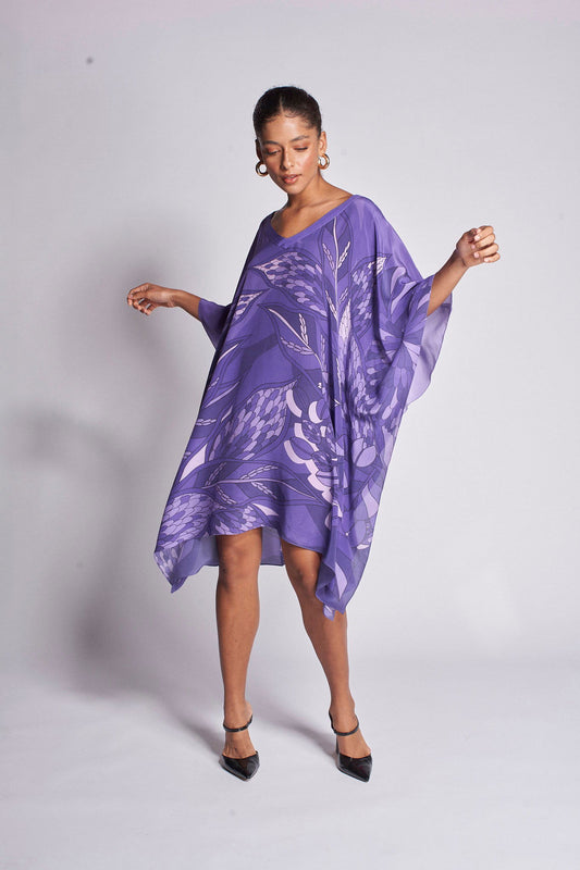   - Kaftan curto de viscose Ramos de Púrpura roxo- Scarf Me 