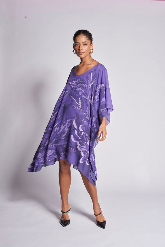   - Kaftan curto de viscose Ramos de Púrpura roxo- Scarf Me 