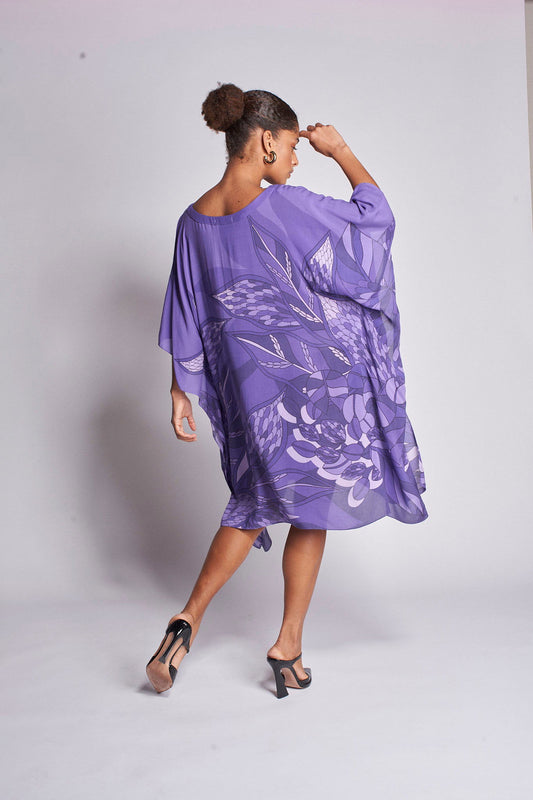   - Kaftan curto de viscose Ramos de Púrpura roxo- Scarf Me 