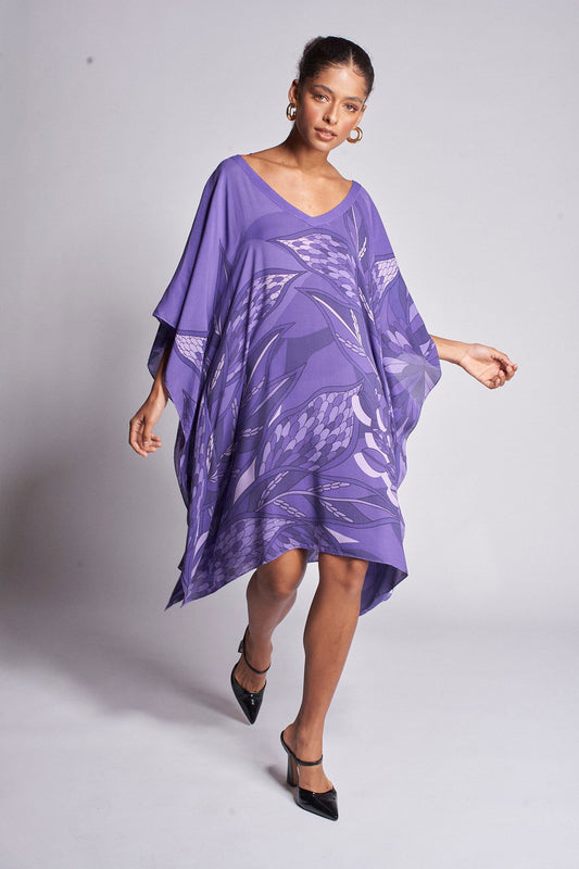   - Kaftan curto de viscose Ramos de Púrpura roxo- Scarf Me 