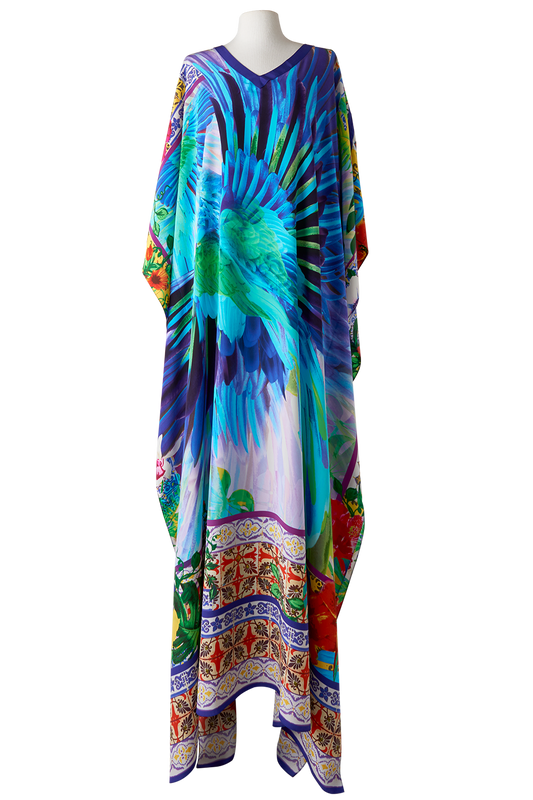   - Kaftan longo de seda Arara-azul- Scarf Me 