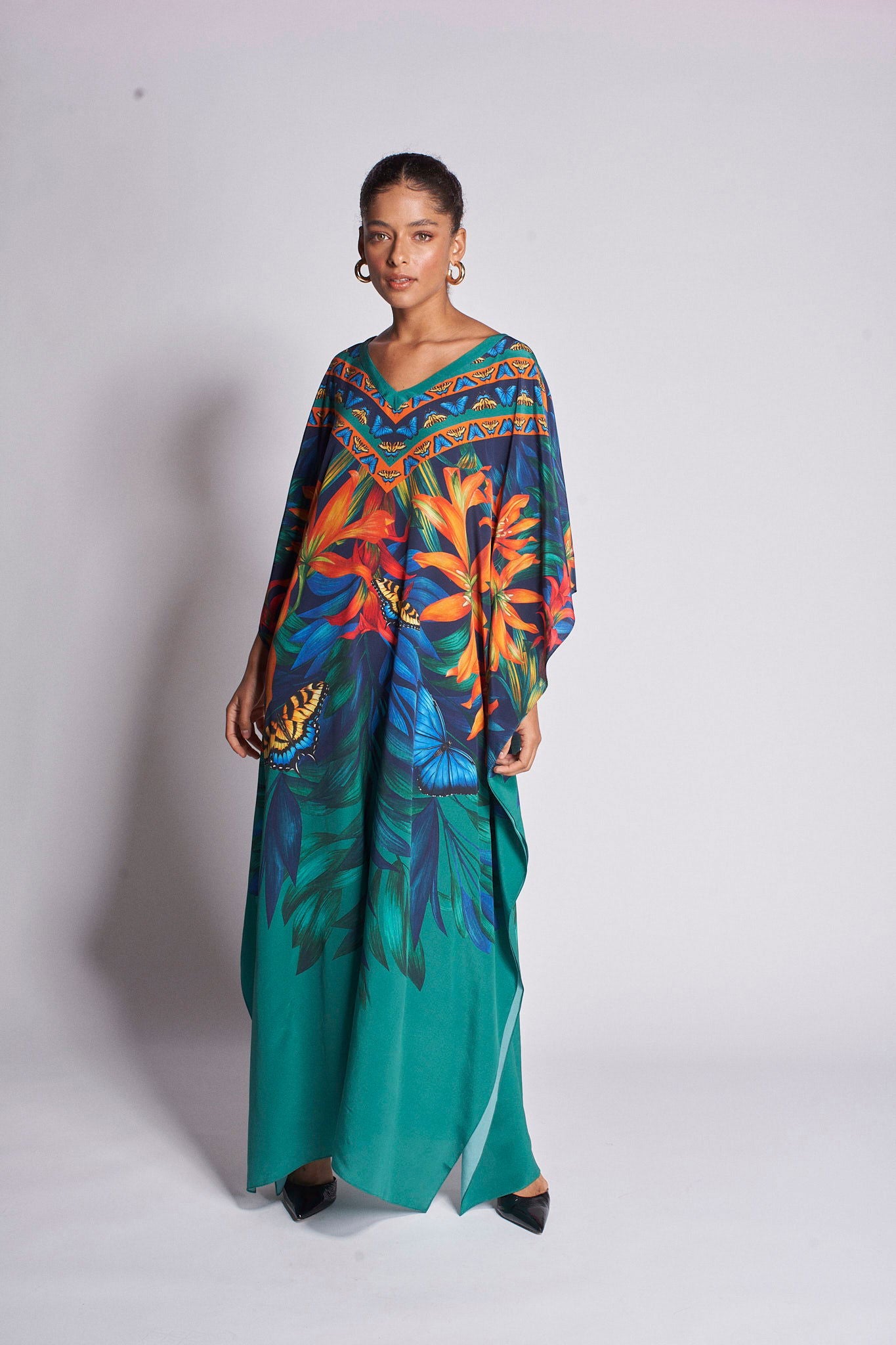Kaftan longo de seda Mata Atlântica