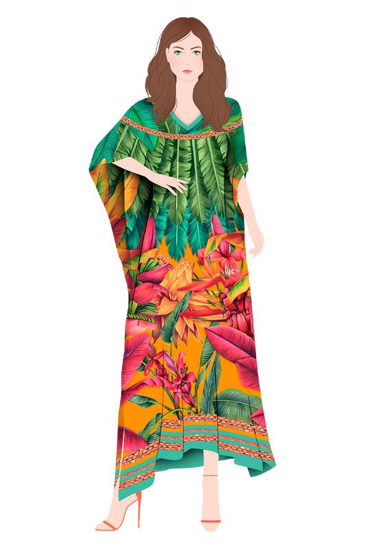   - Kaftan longo de seda Musáceas- Scarf Me 