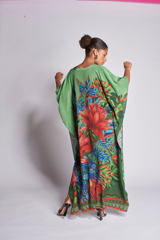   - Kaftan longo de seda Pantanal- Scarf Me 