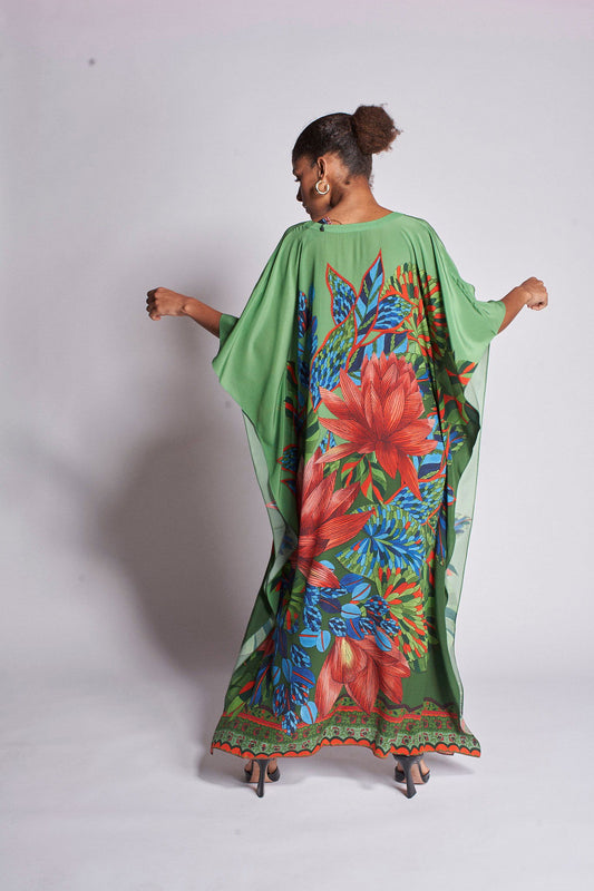   - Kaftan longo de seda Pantanal- Scarf Me 