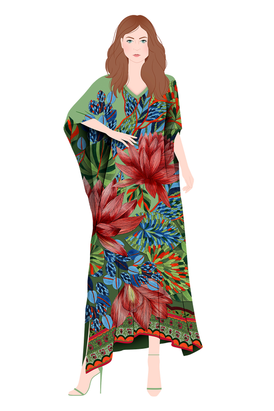   - Kaftan longo de seda Pantanal- Scarf Me 