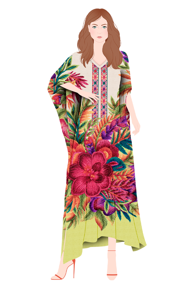   - Kaftan longo de seda Ponto a Ponto- Scarf Me 