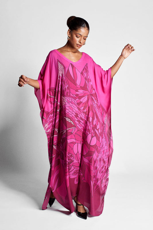   - Kaftan longo de seda Ramos de Púrpura pink- Scarf Me 