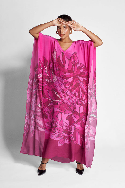   - Kaftan longo de seda Ramos de Púrpura pink- Scarf Me 