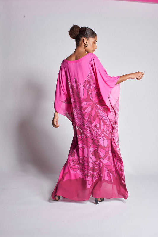   - Kaftan longo de seda Ramos de Púrpura pink- Scarf Me 