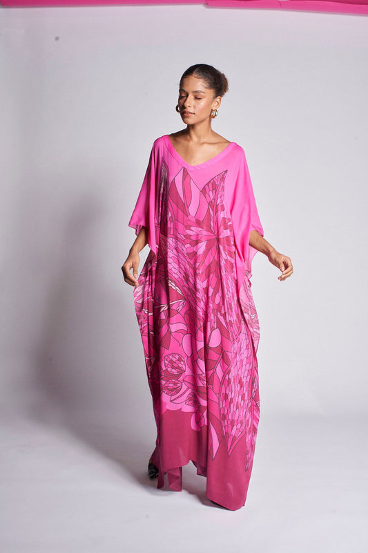   - Kaftan longo de seda Ramos de Púrpura pink- Scarf Me 