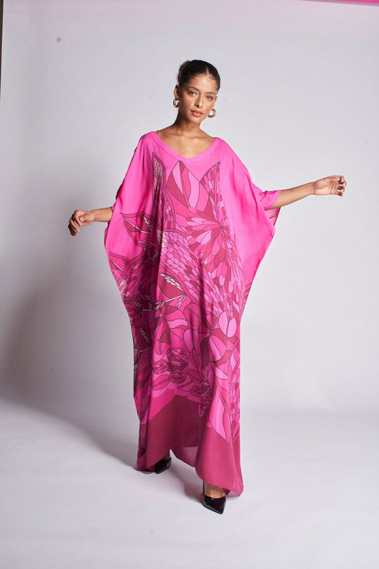   - Kaftan longo de seda Ramos de Púrpura pink- Scarf Me 