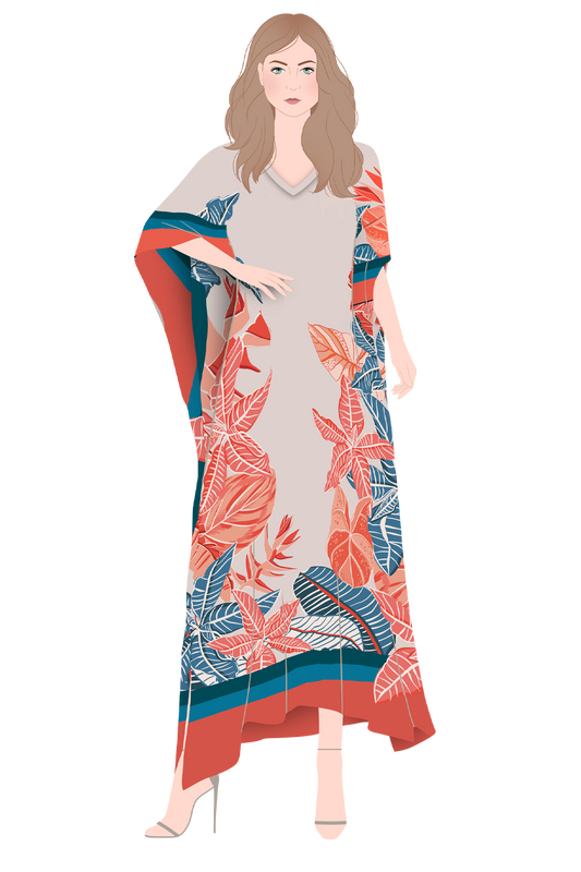   - Kaftan longo de seda Tropical Diurno- Scarf Me 