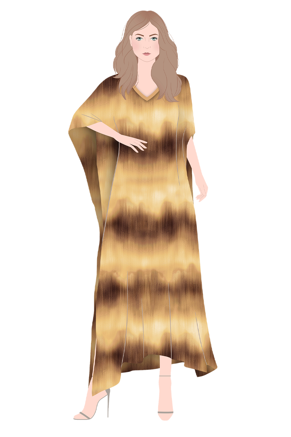 Abstrato Ombré brown long viscose kaftan - Scarf Me