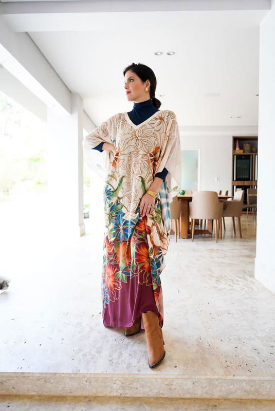   - Kaftan longo de viscose Marble Flowers- Scarf Me 