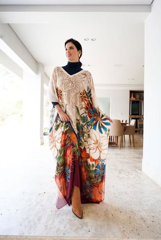   - Kaftan longo de viscose Marble Flowers- Scarf Me 