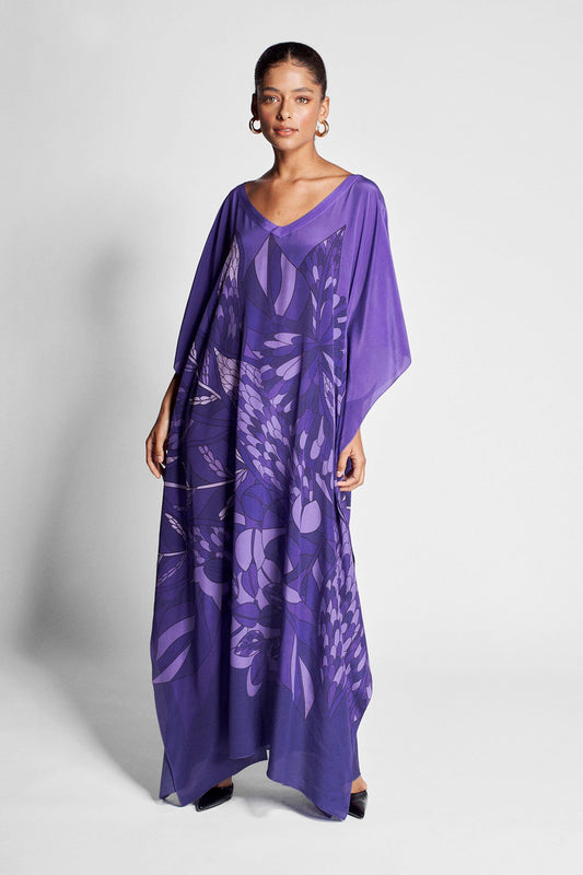   - Kaftan longo de viscose Ramos de Púrpura roxo- Scarf Me 