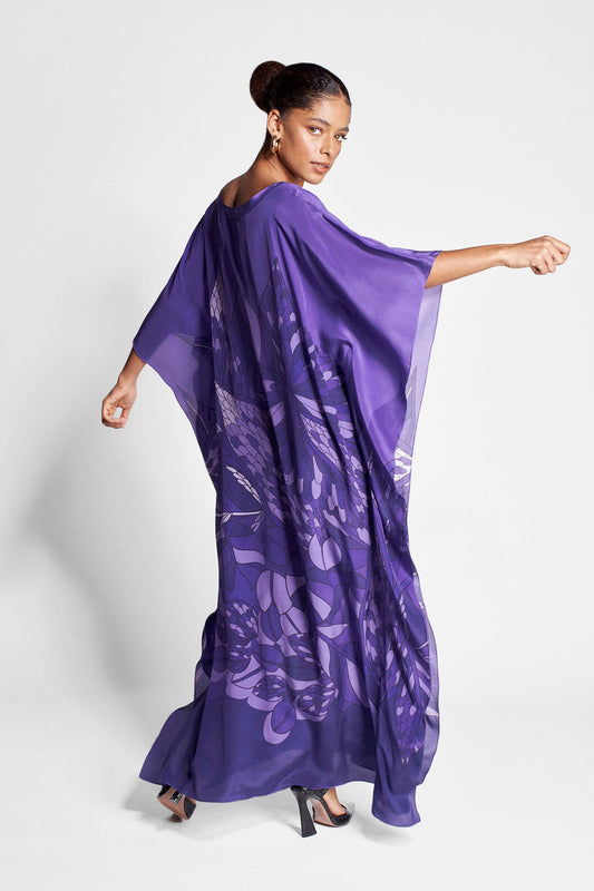   - Kaftan longo de viscose Ramos de Púrpura roxo- Scarf Me 