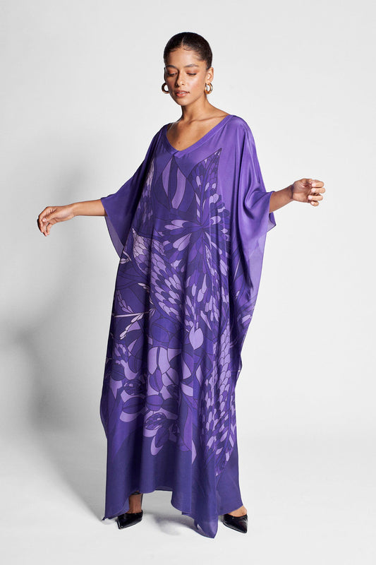   - Kaftan longo de viscose Ramos de Púrpura roxo- Scarf Me 